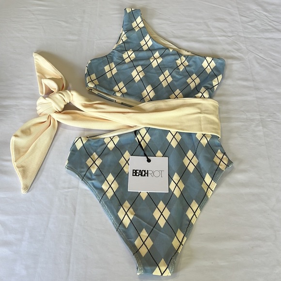 Beach Riot Carlie One Piece Swim Suit in Blue Argyle Size S NWT - Picture 7 of 9